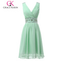 Grace Karin Light green Chiffon Beaded Knee length v neck V back style Short evening dress CL6104